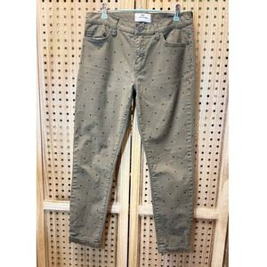 Current/Elliott Women's The‎ Fling Olive Green Polka Dot Crop Jeans